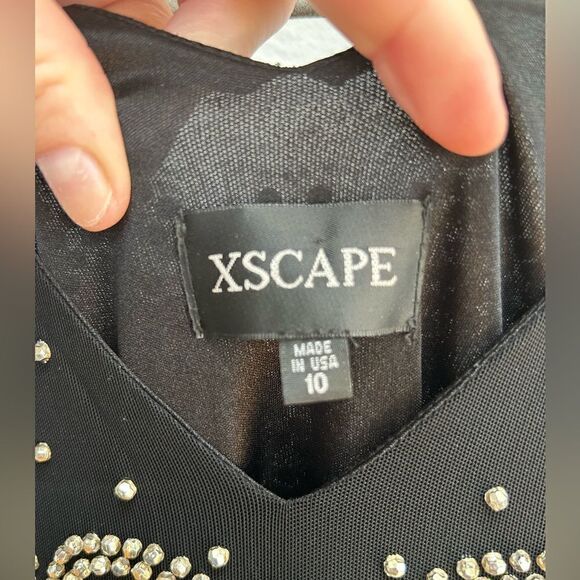 Xscape black beaded dress size 10 EUC cocktail, holiday event blouson top - Picture 12 of 13